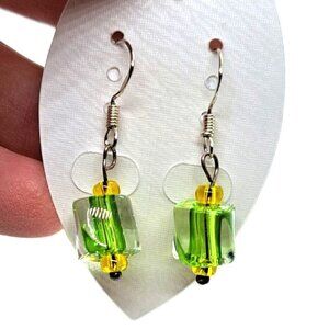 Handmade lime Green crystal earrings 925 silver wires